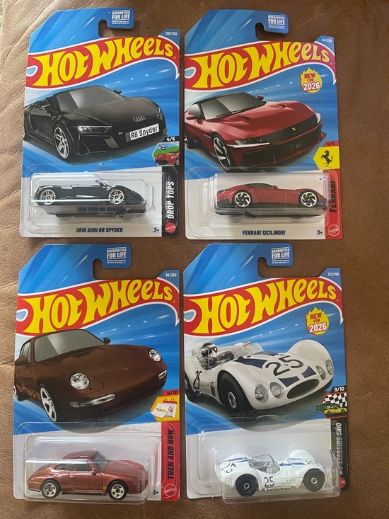 Hot Wheels Other - 4 Hot Wheels Toy Cars, Audi, Ferrari, Porsche and Maserati